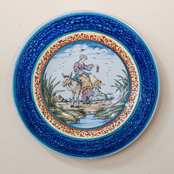 Blue Band Decorated Colored Glazed Ceramic Dish